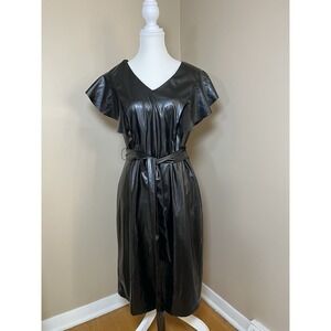 Sami & Jo Women's Flutter Sleeve Faux Leather Black Dress Size Large